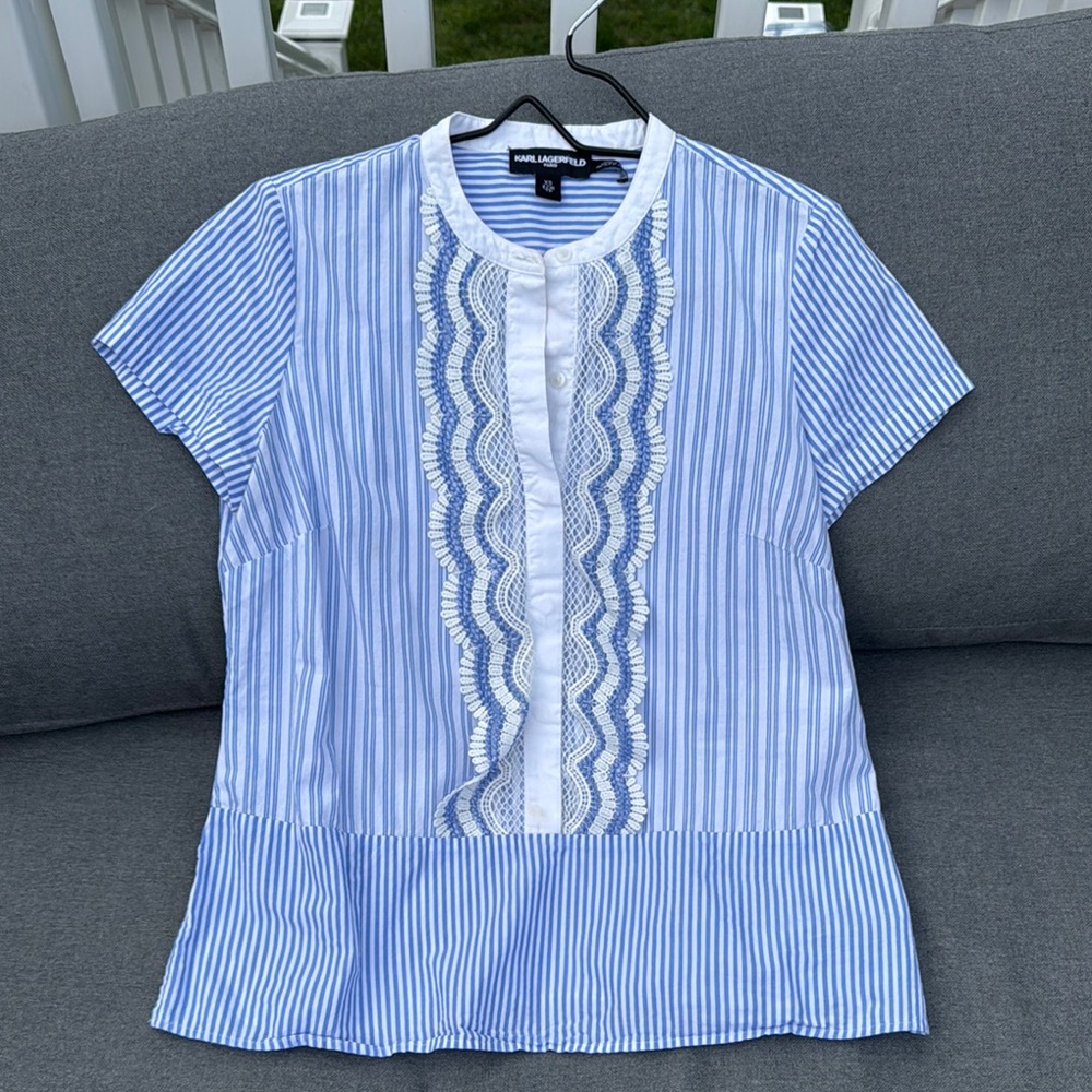 Karl Lagerfeld Blue Striped Women's Top